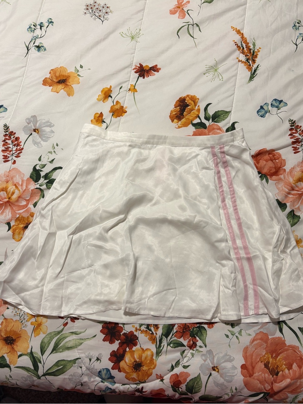 White A-Line Skirt with Pink Stripe